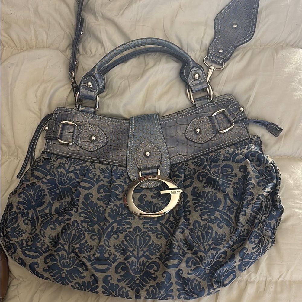 Guess Blue Shoulder Bag with Lace Overlay
